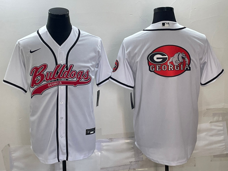 Georgia Bulldogs White Team Big Logo With Patch Cool Base Stitched Baseball Jersey